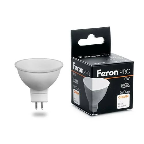 Лампа светодиодная Feron.PRO LB-1608 MR16 G5.3 8W 175-265V 6400K, 38091 - Amppa.ru