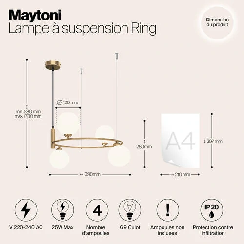 Подвесной светильник Modern Ring, 4xG9 Латунь, Белый (Maytoni, MOD013PL-04BS1) - Amppa.ru