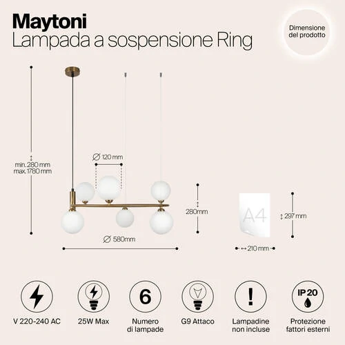 Подвесной светильник Modern Ring, 6xG9 Латунь, Белый (Maytoni, MOD013PL-06BS1) - Amppa.ru