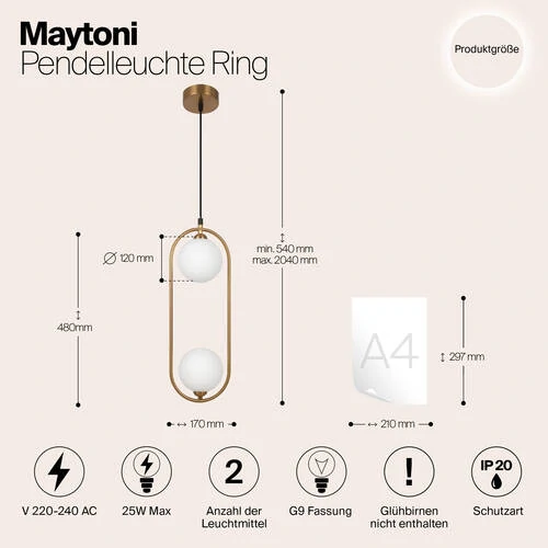 Подвесной светильник Modern Ring, 2xG9 Латунь, Белый (Maytoni, MOD013PL-02BS1) - Amppa.ru