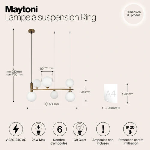 Подвесной светильник Modern Ring, 6xG9 Латунь, Белый (Maytoni, MOD013PL-06BS1) - Amppa.ru