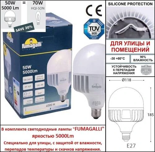 Парковый фонарь Fumagalli EKTOR 2500/BEPPE P50.362.000.LXQ1L, Серый и Прозрачный, с лампой 3300Lm, 4000К - Amppa.ru