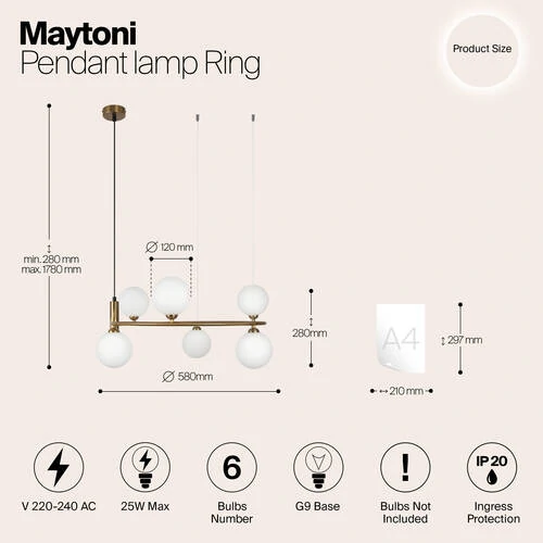 Подвесной светильник Modern Ring, 6xG9 Латунь, Белый (Maytoni, MOD013PL-06BS1) - Amppa.ru